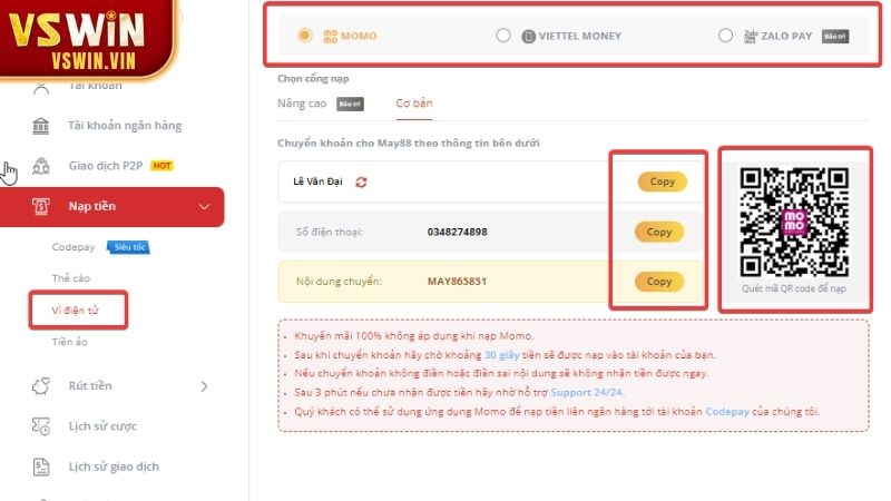 Hướng dẫn nạp tiền qua ngân hàng nội địa
